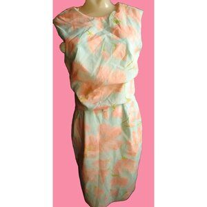 Shift Dress sz 6 True Vtg 70s Featherweight Nylon Peach/Blue Floral Print